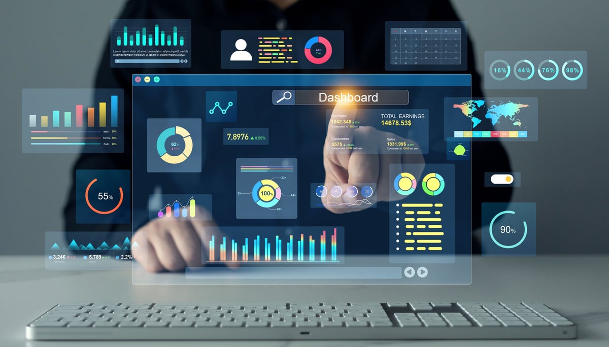 KPI dashboard analytics metrics on laptop showing marketing performance data