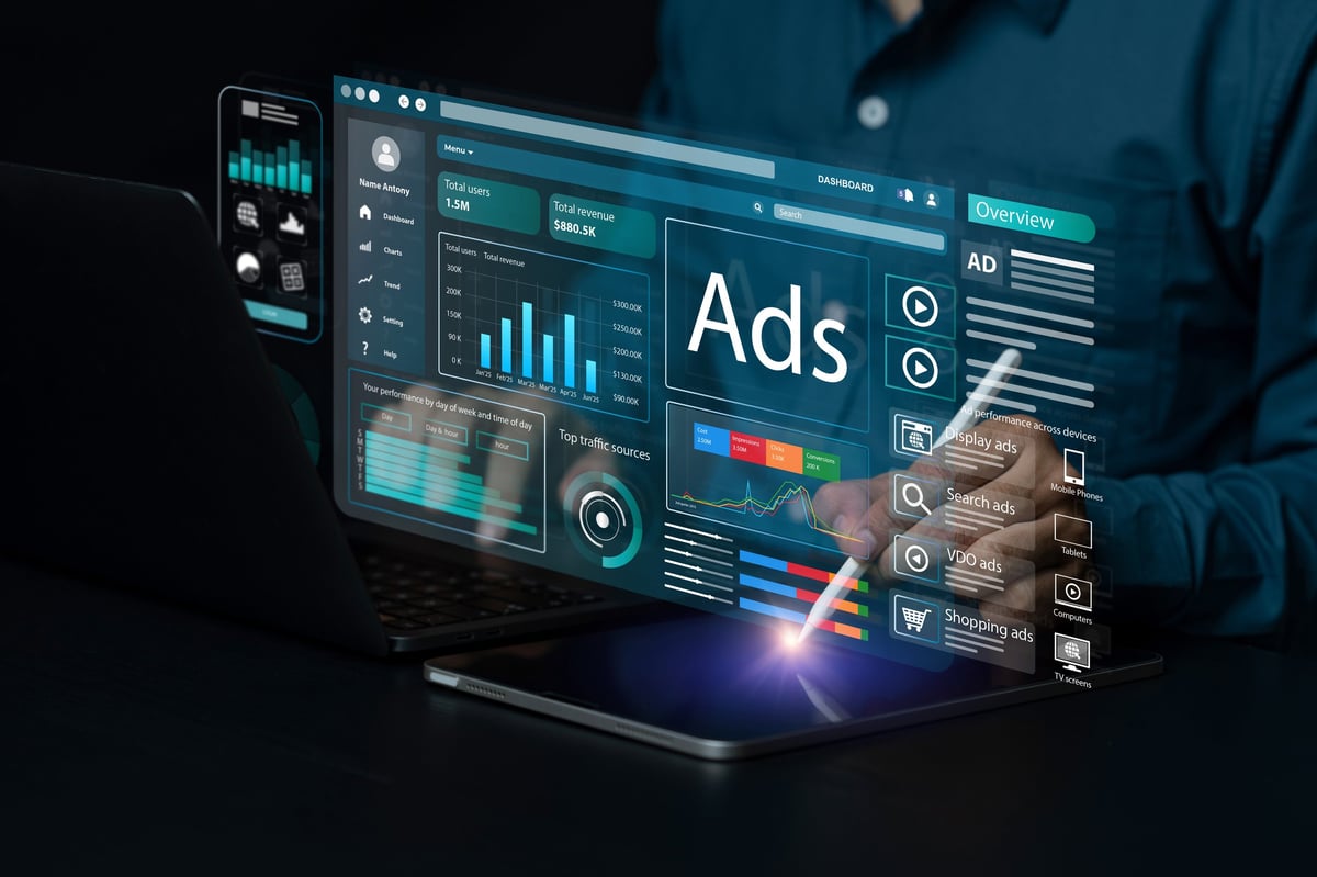 Google Ads campaign dashboard showing performance metrics and analytics
